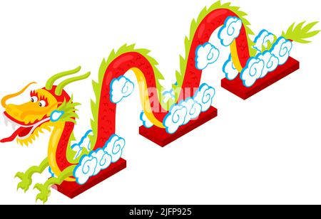 Isometric chinese new year composition with cartoon character of decorated dragon snake vector illustration Stock Vector