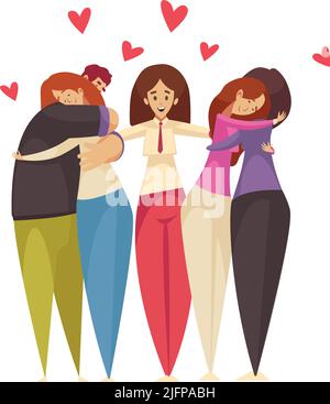 Psychology therapy composition with heart icons and hugging people with female psychologist vector illustration Stock Vector