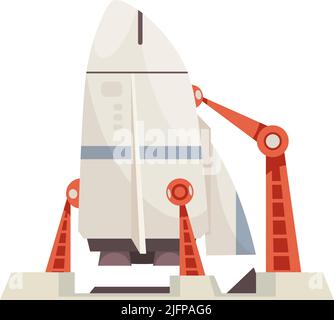 Mars colonization composition with image of rocket on launching pad with manipulator arms vector illustration Stock Vector