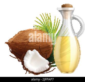 Fresh coconut food oil in glass jar realistic vector illustration Stock Vector