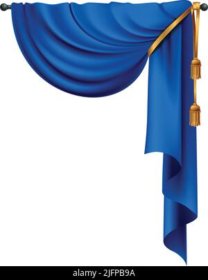 Realistic blue curtains composition with isolated image of luxury curtain with golden tie vector illustration Stock Vector