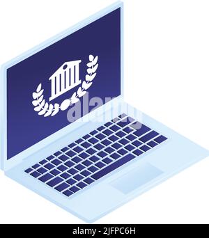 Isometric graduation diploma academic composition with isolated image of laptop computer vector illustration Stock Vector