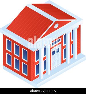 Isometric graduation diploma academic composition with isolated image of high school building vector illustration Stock Vector