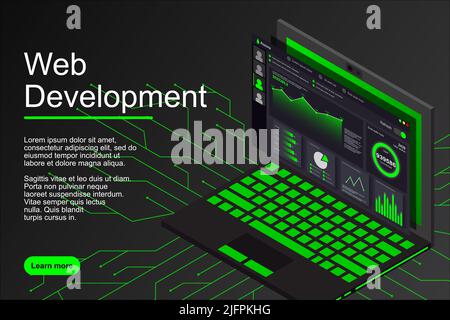 Web development concept. Web design and development vector isometric illustrations. Creative vector illustration. Web site landing page layout or bann Stock Vector