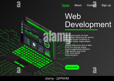 Web development concept. Web design and development vector isometric illustrations. Creative vector illustration. Web site landing page layout or bann Stock Vector