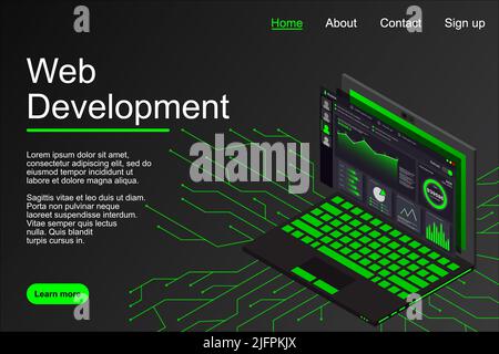 Web development concept. Web design and development vector isometric illustrations. Creative vector illustration. Web site landing page layout or bann Stock Vector