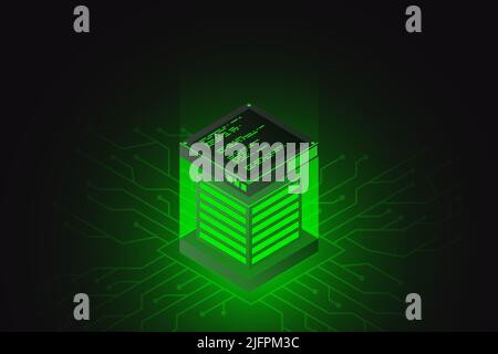 Datacenter isometric vector illustration. Computer storage or farming workstation. Vector illustration Stock Vector