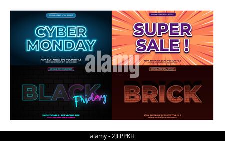 Bundle of editable text effect design vector. Set of editable text effect design. Modern editable text effect vector design Stock Vector