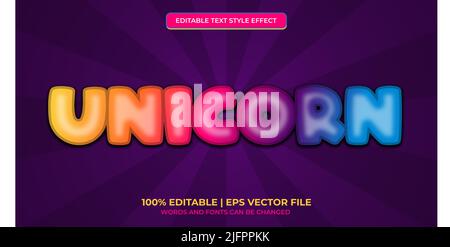 Editable Text Effect Unicorn Horse Rainbow Playful Color Vector Style Stock Vector
