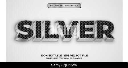 Silver text,shiny metallic style editable text effect Stock Vector