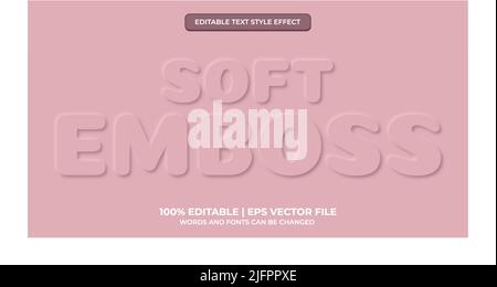 Neomorphic text effect. Neomorphisme emboss 3d simple pink modern editable text effect Stock Vector