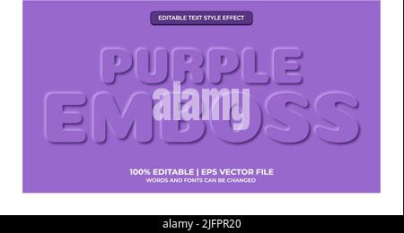 Neomorphic text effect. Neomorphisme emboss 3d simple purple modern editable text effect Stock Vector