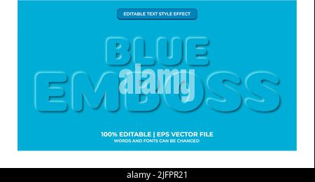 Neomorphic text effect. Neomorphisme emboss 3d simple blue modern editable text effect Stock Vector