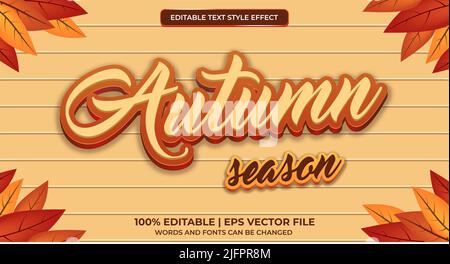 Editable text style effect - autumn text with leaves illustration Stock Vector
