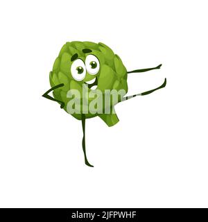 Cartoon artichoke vegetable vector character, veggie food personage. Funny cute artichoke smiling, organic natural food and vitamin veggie on sport or fitness Stock Vector