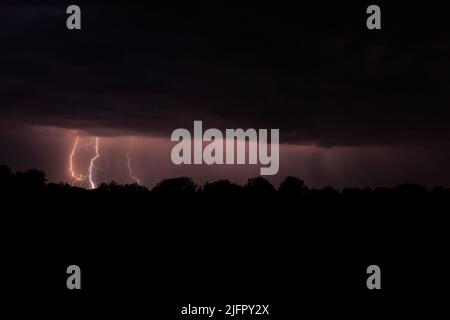 Night thunderstorm lightning. landscape rain Stock Photo