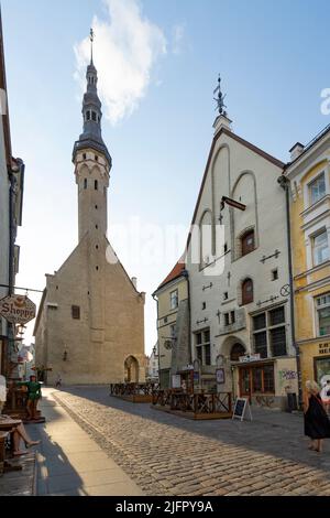 Tallinn, Estonia. July 2022.  panoramic view of the Tallinn Town Hall building in the city center Stock Photo