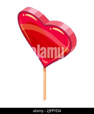 Candy Sugar Heart Lollypop Isometric. Sweet food icon cartoon style Stock Vector