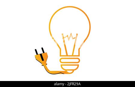 Connect idea. Bulb light, cord electrical plug. Plug in to wall socket. Vector illustration flat design. Isolated on background Stock Vector