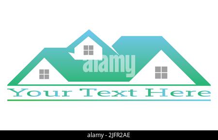 Real Estate home building construction company logo design green and grey color windows flat style vector isolated on white background illustration. Stock Vector