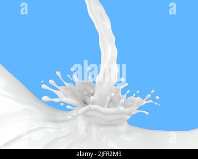 3d illustration of milk splash on gradient blue background with ...