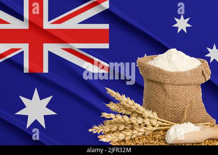 Heard Island and McDonald Islands grain crisis, Concept global hunger crisis,  On background Flag Heard Island and McDonald Islands wheat grain. Conce Stock Photo