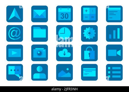 20 application set icon. Modern icon. Blue user interface .Vector illustraton Stock Vector