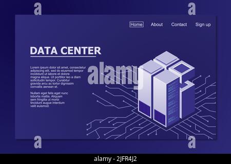 Isometric servers vector design. Isometric Data center. Data center landing page. Vector illustration Stock Vector