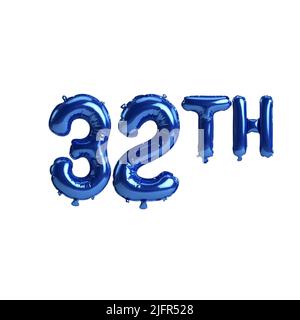 3d illustration of 32th blue balloons isolated on white background Stock Photo