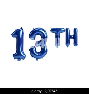 3d illustration of 13 percent blue balloons isolated on white background Stock Photo