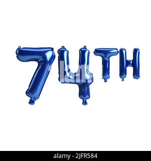 3d illustration of 74th blue balloons isolated on white background Stock Photo