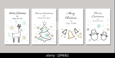 Set Of Vector White Christmas Cards Isolated On A Gray Background. Stock Vector