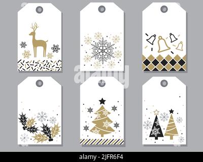 Christmas Gift Tag Set Isolated On A Gray Background. Flat Style Vector Illustration. Stock Vector