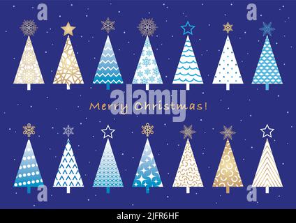Set Of Christmas Trees Isolated On A Dark Blue Background. Vector Illustration. Stock Vector
