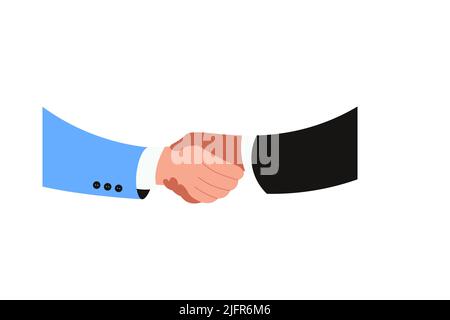 Business partners handshake isolated on white background. International Black and white human hands together. Concept of No to racism. Flat Art Vector Stock Vector