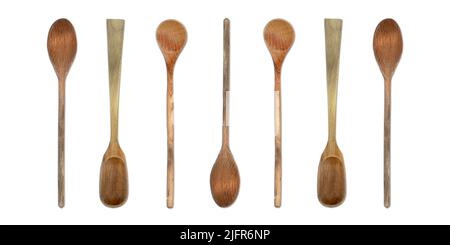 Topview of Set Cooking Wooden Utensils on White Background Stock Photo