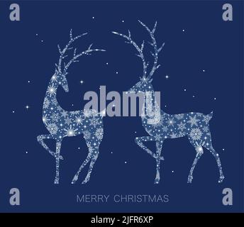 Reindeer Silhouette With Snowflake Pattern Isolated On A Black Background. Christmas Symbol Vector Illustration. Stock Vector