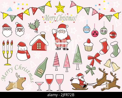 Christmas Design Element Set. Vector Illustration Isolated On A Pink Background. Stock Vector