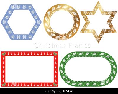 Set Of Christmas Vector Frames In Various Shapes Isolated On A White Background. Stock Vector