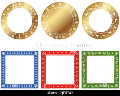 Round And Square Christmas Frames Set. Vector Illustration Isolated On A White Background. Stock Vector