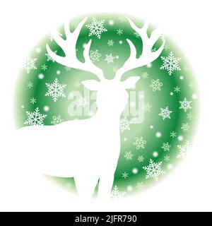 Vector Round Christmas Icon With A Reindeer And Snowflakes Isolated On A White Background. Stock Vector