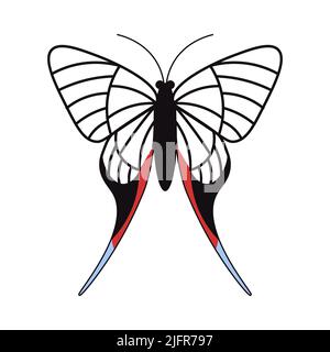 Black butterfly top view isolated on a white background. Flat Art Vector Illustration Stock Vector