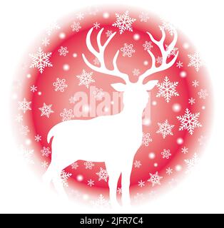 Vector Round Christmas Icon With A Reindeer And Snowflakes Isolated On A White Background. Stock Vector