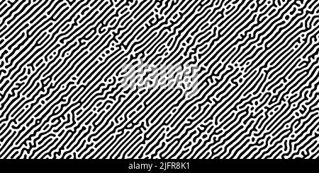 Turing reaction diffusion monochrome seamless pattern with directional motion. Natural background with organic structures. Vector illustration of chem Stock Vector