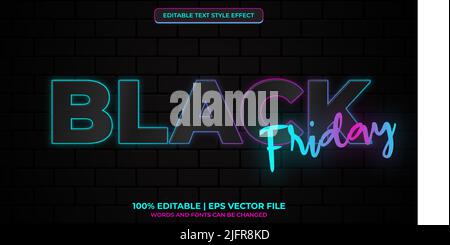 Black Friday Neon Editable Text Style Effect Stock Vector