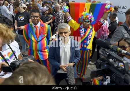 Sadiq Khan - Mayor of London - interviewed at the Pride In London Parade, 2nd July 2022 Stock Photo