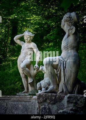 Statues in the Wassespiele Park near Hellbrunn Palace in Austria Stock Photo