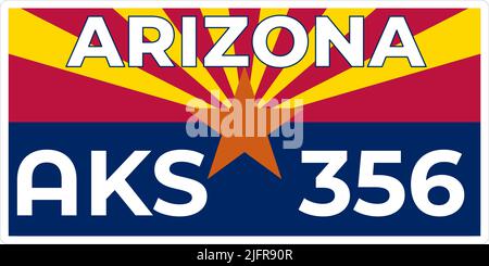 Vehicle license plates marking in Arizona in United States of America, Car plates.Vehicle license numbers of different American states. Stock Vector
