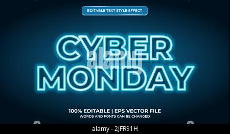 Cyber monday neon light typography premium editable text effect. Cyber monday futuristic techno text effect style Stock Vector