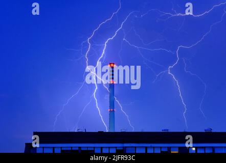 Lightning strikes over Zagreb, Croatia on July 4, 2022. During the night, a storm accompanied by lightning struck the area of Zagreb and its surroundings. Photo: Slaven Branislav Babic/PIXSELL Stock Photo